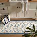 jinchan Elora 2x5 Floral Runner Rug for Hallway Washable Kitchen Runner Vintage Romance Design Non Slip Thin Indoor Floor Cover Low-Profile Throw Carpet for Entryway Bathroom Bedroom Porch, Blue/Beige