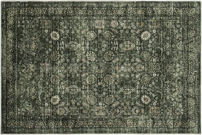 Morebes Washable Green Area Rugs 4x6, Vintage Boho Rugs for Bedroom, Soft Distressed Indoor Floor Non-Slip Non-Shedding Living Room Throw Carpet for Kitchen Dining Playroom Entryway Christmas Decor