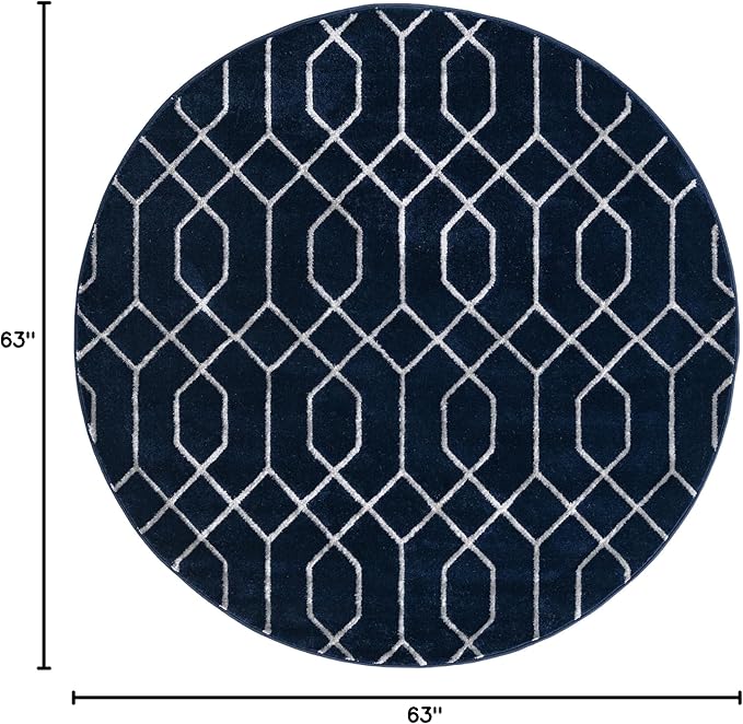 Unique Loom Glam Collection Area Rug - Trellis (5' 3" Round, Navy Blue Silver/ Silver)