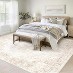 Vintage Living Room Area Rug - 9x12 Large Machine Washable Boho Moroccan Rug Distressed Farmhouse Rugs for Bedroom - Soft Non-Slip Indoor Carpet for Dining Room Office Nursery(Retro Beige, 9'x12')