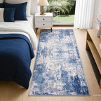 Washable Area Rugs 2'x4' Non-Slip Modern Abstract Soft for Living Room Entryway Bedroom Nursery, Print Pattern, Blue Grey Navy Gray