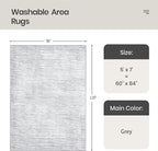 Valenrug Washable Rugs 5x7 - Non Slip 5x7 Area Rugs for Living Room, Stain Resistant Area Rugs for Bedroom, Foldable Machine Washable Area Rug(5'x7', Grey)