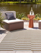 Unique Loom Outdoor Striped Collection Area Rug - Striped (10' Square Taupe/Ivory)