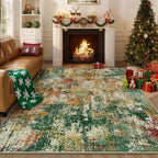 Washable Area Rugs 2'x3' Non-Slip Modern Abstract Soft for Living Room Entryway Bedroom Nursery, Print Pattern, Green Orange Rust Red Cream Colorful