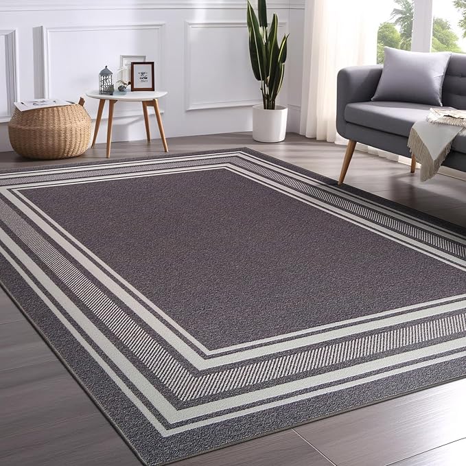Beverly Rug Non Slip Area Rugs 8x10 Modern Bordered Non Skid Rubber Backing Soft Area Rug for Living Dining Room Easy to Clean Non Shedding Kitchen Bedroom Indoor Carpet 8 x 10 Gray