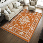Mandala Rugs for Living Room - 7x10 ft, Vintage Floral Rug, Orange Mandala Area Rugs for Living Room Bedroom, Boho Medallion Washable Rug Non-Slip Carpet, Meditation Boho Ethnic Home Decor