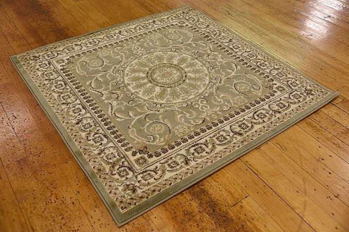 Unique Loom Versailles Collection Traditional Classic Medallion Floral Motif Area Rug (4' 0 x 4' 0 Square, Green/ Ivory)