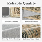 Vintage 3x6 Runner Rug Non Slip, Washable Thin Kitchen Runner, Distressed Medallion Carpet Runners for Hallway 6ft Indoor Entryway/Bedroom/Foyer/Laundry Room/Bathroom, Multi Brown/Olive