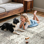 Moynesa Grey Rugs for Living Room 8x10, Vintage Washable Area Rug for Bedroom Dining Room Office, Low Pile Soft Non-Slip Retro Neutral Carpets for Kitchen Indoor Nursery