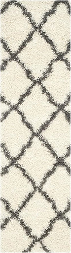SAFAVIEH Dallas Shag Collection Runner Rug - 2'3" x 6', Ivory & Dark Grey, Trellis Design, Non-Shedding & Easy Care, 1.5-inch Thick Ideal for High Traffic Areas in Living Room, Bedroom (SGD257H)
