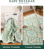 YIHOUSE 6x9 Washable Rug for Bedroom, Green Floral Rugs for Living Room Non Slip Ultra-Thin Large Boho Rug for Kids Playroom, Classroom, Girls Dorm, Nursery, Green Multi