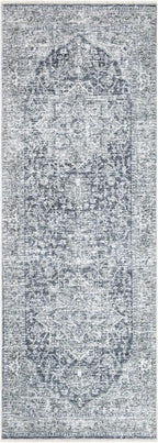 Bloom Rugs Caria Washable Non-Slip 12 ft Runner - Gray/Dark Blue Traditional Runner for Entryway, Hallway, Bathroom, and Kitchen - Exact Size: 2'6" x 12'
