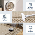 Washable Runner Rug 2x10 Modern Bordered Hallway Runner Rug Non Slip Kitchen Throw Carpet Checkered Bathroom Entryway Runner Rugs Low Pile Solid Area Rugs for Living Room Bedroom Nursery Sink, Taupe