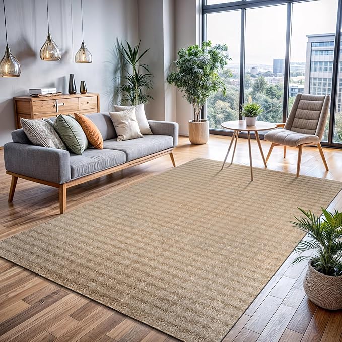 CAMILSON Modern Beige Non Slip Rug 5x7 Ultra Soft High Pile Area Rugs Non Skid Rubber Backing Durable & Easy to Clean Carpet for Living Room Bedroom Kids Room Indoor Use (5 x 7 Beige)