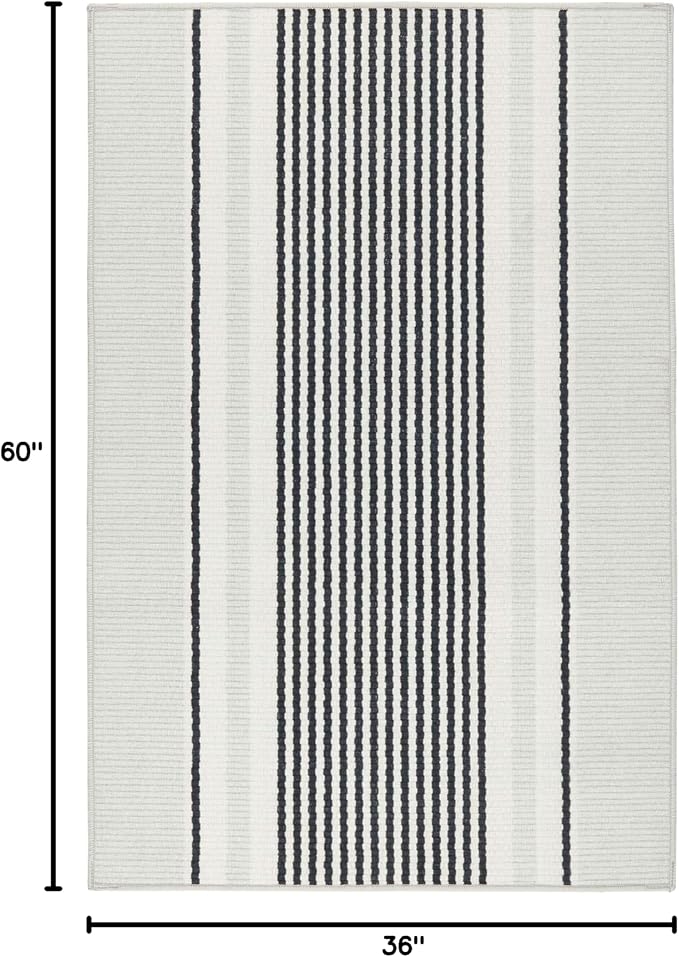 Dash & Albert Gunner Stripe Machine Washable Rug, 3 X 5 Feet, Grey Stripe Pattern