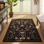 Vintage Medallion Floral 3x5 Washable Rug, Soft Low Pile Area Rug, Non-Slip Carpet for Bedside, Bedroom, Bathroom, Entryway, Kitchen, Office, Kids/Girls Room | Black