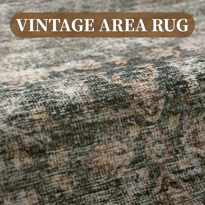 MontVoo-Vintage Area Rugs 8X10 Green Rugs for Living Room-Soft Distressed Printed Rugs for Bedroom-Non Slip Carpet-Machine Washable Rug for Dining Room Living Room Bedside Office