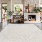 Modern Micro Loop Indoor Area Rugs for Living Room Bedroom Kitchen Geometric Triangle White 5x7 Luxury Durable Low and High Pile Non-Shedding Stain Resistant Soft Area Carpet 5 x 7
