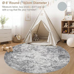 6ft Round Area Rug Living Room Rugs - 6x6 Washable Neutral Modern Abstract Soft Thin Rug Indoor Floor No Slip Rug Carpet for Bedroom Under Dining Table Home Office Decor - Grey