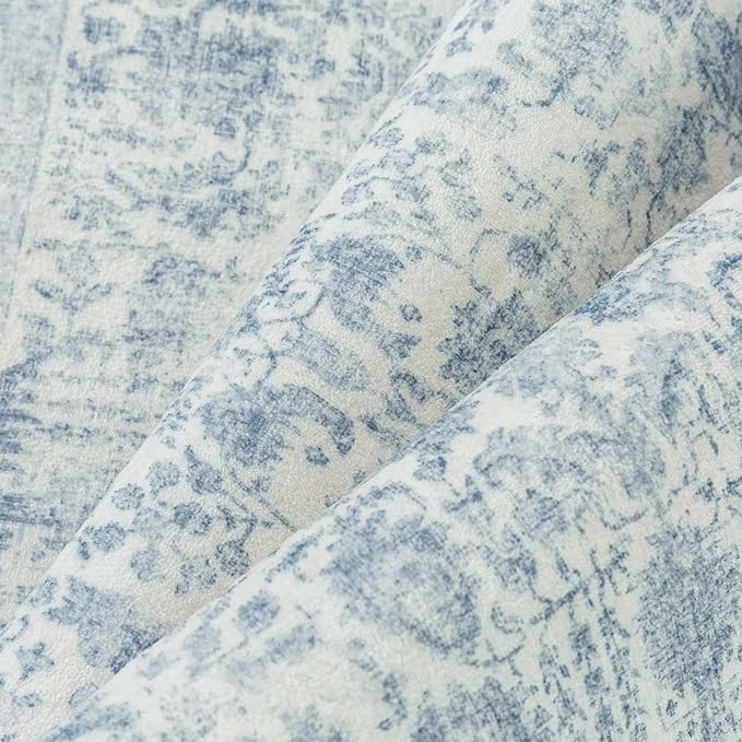 Blue Runner Rug 2x10 Hallway Machine Washable Kitchen Vintage Distressed Non Slip Long Carpet Indoor Retro Floral Bedroom Accent Throw Rug for Bathroom Office Laundry Dining Room