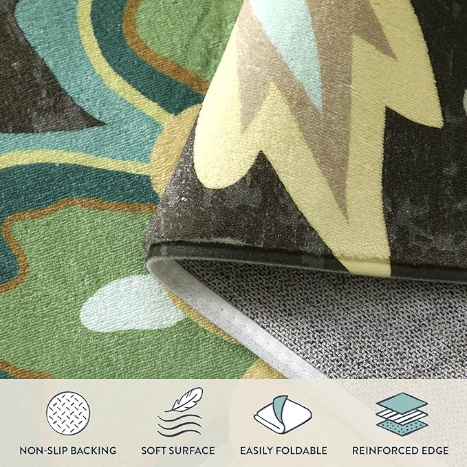 Lahome Collection Modern Floral Area Rug - 3'x5' Non-Slip Colorful Vintage Area Rug Accent Distressed Throw Rugs Floor Carpet for Living Room Bedrooms Decor (3’X 5’, Green)