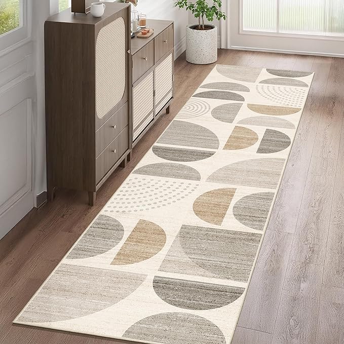 MUJOO Boho Runner Rug Washable,2x8 Area Rugs for Hallways Kitchen Bedroom Entryway Bathroom,Non Slip Carpet Long Mat Indoor,Soft Modern Abstract Bohemian Neutral Beige
