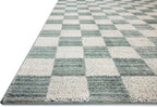 Loloi Chris Loves Julia Calvin Collection CLV-01 Blue/Ivory 5'-3" x 5'-3" Round Area Rug Checkered Neutral Soft Living Room Bedroom Carpet