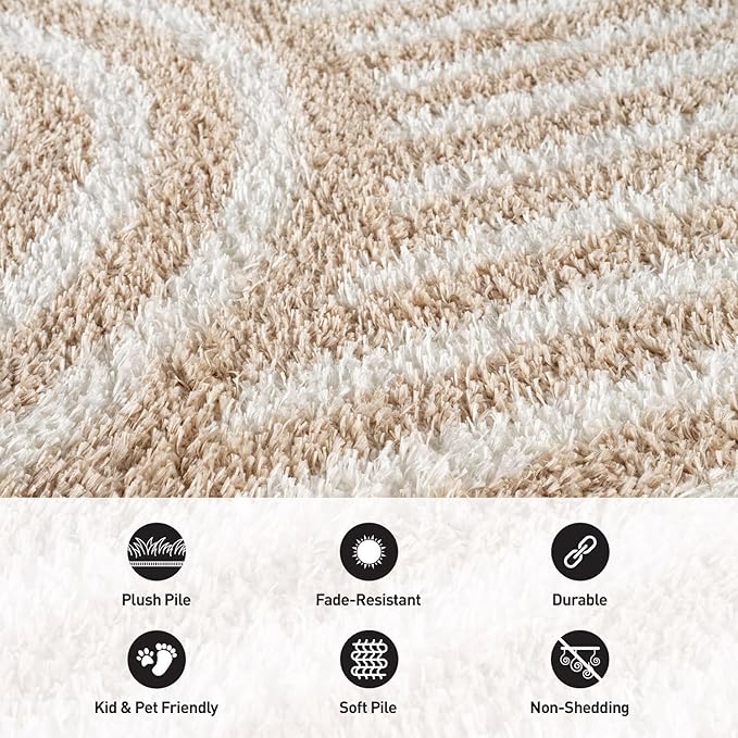 Rugshop Abstract Arch Shag Area Rug Beige 4' x 6' Ideal for Small Living Rooms, Offices, or Beside The Bed