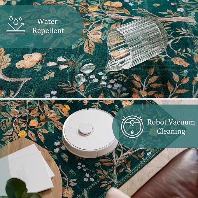 Morebes Boho Floral Rug Runners for Hallways Non Slip, Flower 2x8 Kitchen Runner Rug Washable, Soft Botanical Indoor Carpet Floor Runner for Entrance Bedroom Bedside, Dark Green