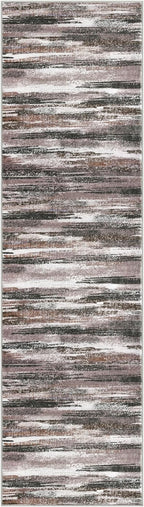 Modern Abstract Bedroom Runner Rug 2x7, Dark Light Brown White Washable Kitchen Runner, Non-Slip Soft Thin Faux Wool Mat for Entryway, Hallway, Laundry Room, Indoor Home Decor