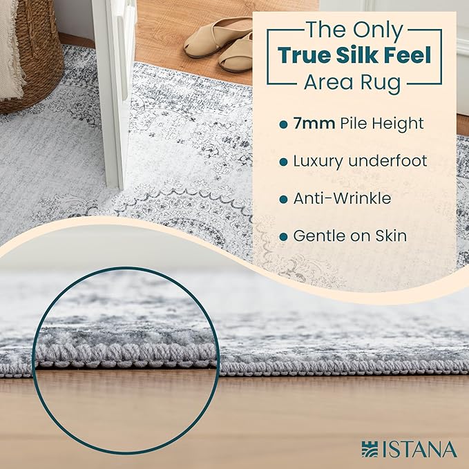 Istana 2x3 Area Rug - Grey/Gold Boho Rugs for Living Room 2x3 - Foldable Small Rugs for Bedroom - Stain Resistant Washable Rug Non Slip - Eco-Friendly Area Rugs Indoor