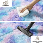 4x6 Rugs for Bedroom, Fluffy Small Area Rugs for Living Room, Soft Shag Fuzzy Carpet with 4 Non-Slip Stickers for Kids Boys and Girls Nursery Dorm Room Home Decor (Rainbow, 4ft x 6ft)