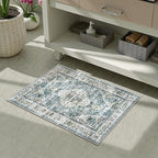 Uphome Boho Bathroom Rugs, Distressed Farmhouse Blue Bath Mat, Comfy Velvet Small Bath Rugs Non Slip Washable, Vintage Oriental Toilet Rug for Sink Shower Vanity, 20x32 inch
