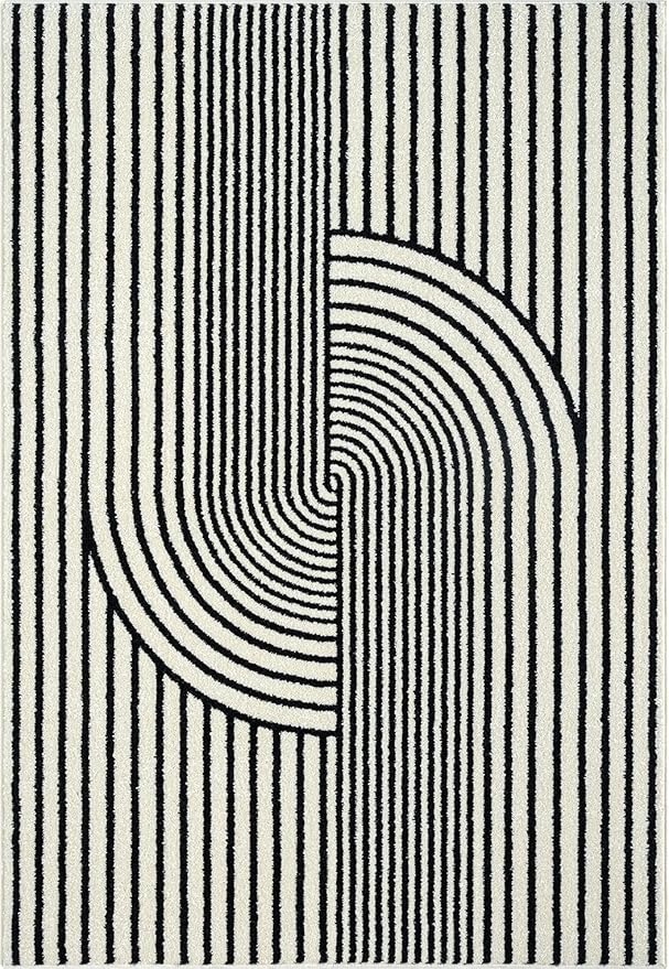 Abani Nuevo Collection Area Rug - Mid-Century Black and White Arch Knot Design - 2'6" x 6' - for Living Room, Bedroom & Office