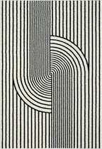 Abani Nuevo Collection Area Rug - Mid-Century Black and White Arch Knot Design - 6' Round - for Living Room, Bedroom & Office