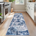 Modern Abstract Runner Rug for Bedroom 2x7, Grey Navy Blue Multi Washable Kitchen Runner, Non-Slip Soft Thin Faux Wool Mat for Entryway, Hallway, Laundry Room Indoor