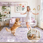 Wonnitar Floral Print 8x10 Washable Rug, Purple Bow Room Decor for Girls Bedroom, Ultra-Thin Non Slip Soft 8 x 10 Large Boho Carpet for Living Room Baby Nursery Kids Playroom