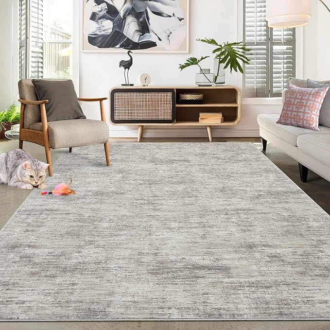 RUGSREAL 6x9 Large Bedroom Rug Soft Modern Area Rug for Living Room Non-Slip Stain Resistant Abstract Throw Floor Carpet Contemporary Solid Accent Carpet for Dining Room Office, Taupe