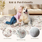 6x9 Area Rug for Living Room - Large Traditional Floral Washable Rugs for Bedroom Non-Slip Colorful Boho Dining Room Rug Low-Pile Cream Farmhouse Carpet Soft Vinatge Bohemian Foyer Rug