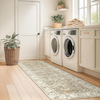 jinchan Fiora Runner Rug 2x5 Machine Washable Hallway Rug Taupe Vintage Floral Print Non-Slip Low Pile Ultra-Thin for Kitchen, Entryway, Laundry Room, Bedroom, Farmhouse (2‘x5’, Taupe)