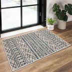 KUTA Moroccan Rugs for Entryway, 2x3 Light Brown Black Entrance Small Area Rug Non-Slip Washable, Ultra Soft Vintage Geometric Low-Pile Indoor Door Mat Floor Carpet for Kitchen