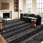 BESTSWEETIE 9x12 Area Rugs for Living Room Washable Moroccan Farmhouse Neutral Geometric Low Pile Non-Slip Soft Print Pattern Rug for Bedroom Kitchen Dining Room Entryway Black/White