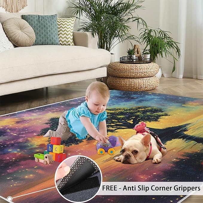 4x6 Tree of Life Cafe Rug - Galaxy Tree Rugs for Bedroom Aesthetic, Dreamlike Starry Sky Soft Comfortable Non-Slip for Offie Bedroom Study Boy Girl Room Hotel Dorm