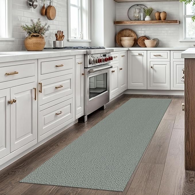 EARTHALL Washable Runner Rug 2x7 Ft Non Slip Runners for Hallways Cotton Rubber Backed Kitchen Runner Braided Indoor Floor Carpet Runners for Entryway, Hallway, Kitchen, Bedroom, Green/Grey