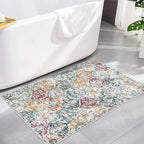 Lahome Moroccan Trellis Entryway Rug, 2x3 Kitchen Rugs Non Slip Washable, Non-Slip Indoor Door Mat Ultra-Thin, Small Throw Carpet for Bathroom Bedroom Entry, Aqua/Multi