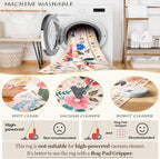 Floral 4ft Area Rug Machine Washable Soft Print Boho Carpet Non Slip Doormat Low Pile Flower Area Rugs for Living Room Bedroom Nursery Kitchen Dining Room Indoor-Pink