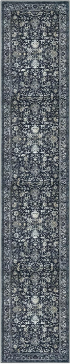 KILOCOCO Runner for Hallway 3x14 Runner Rug Printed Vintage Floral Washable Rug Kitchen Runners Soft Non-Slip Low Pile Hallway Runners Laundry Room Distressed Boho Rugs, Navy/Charcoal