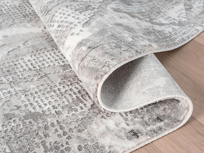 Adel Modern Runner Rug for Kitchen, 2x7 Rustic Distressed Abstract Gray Runner, Medium Pile Stain Resistant Carpet for Bedroom, Hallway or Entryway (2' x 7, Gray)