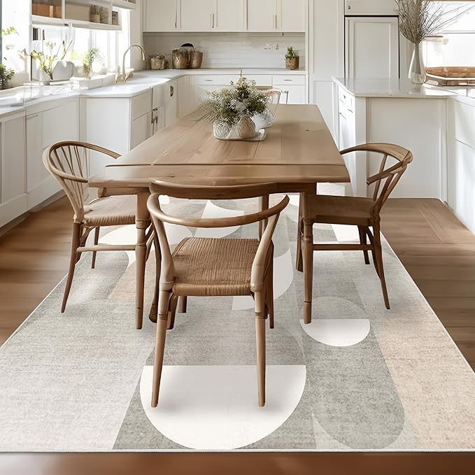 Large Grey Area Rugs 8x10 Washable Rug for Living Room Bedroom Dining Room,Modern Geometric Non Slip Beige Carpet