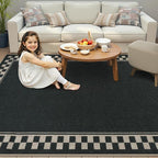 OJIA Easy Jute 5x7 Area Rugs, Washable Outdoor Patio Rug for Living Room Checkered Border Indoor Outdoor Rugs Farmhouse Non-Slip Black Carpet Geometric Rug for Backyard Entryway Dining Room